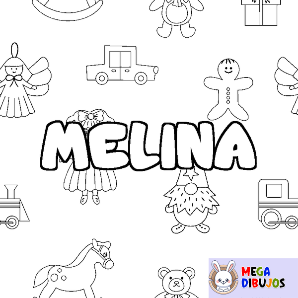 Coloraci&oacute;n del nombre MELINA - decorado juguetes