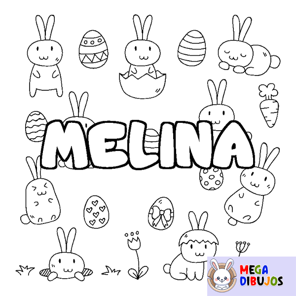 Coloraci&oacute;n del nombre MELINA - decorado Pascua
