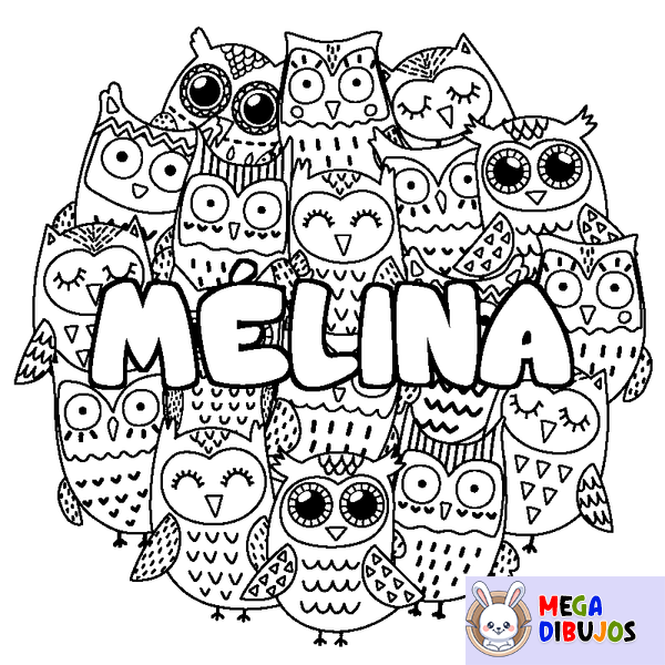 Coloraci&oacute;n del nombre M&Eacute;LINA - decorado b&uacute;hos