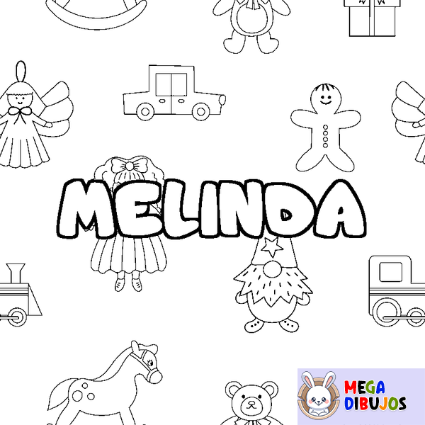 Coloraci&oacute;n del nombre MELINDA - decorado juguetes