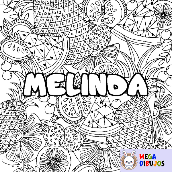 Coloraci&oacute;n del nombre MELINDA - decorado mandala de frutas