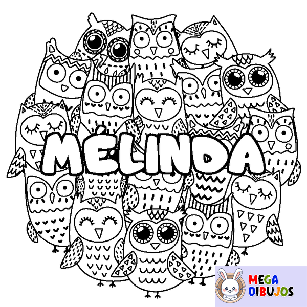 Coloraci&oacute;n del nombre M&Eacute;LINDA - decorado b&uacute;hos