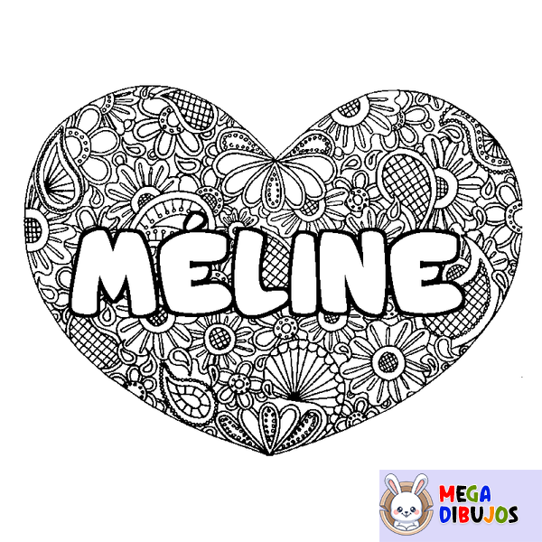 Coloraci&oacute;n del nombre M&Eacute;LINE - decorado mandala de coraz&oacute;n