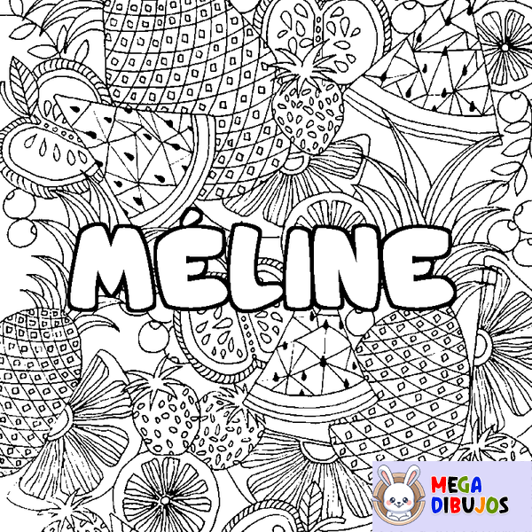 Coloraci&oacute;n del nombre M&Eacute;LINE - decorado mandala de frutas