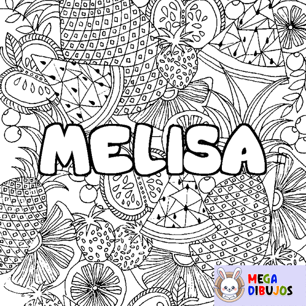 Coloraci&oacute;n del nombre MELISA - decorado mandala de frutas