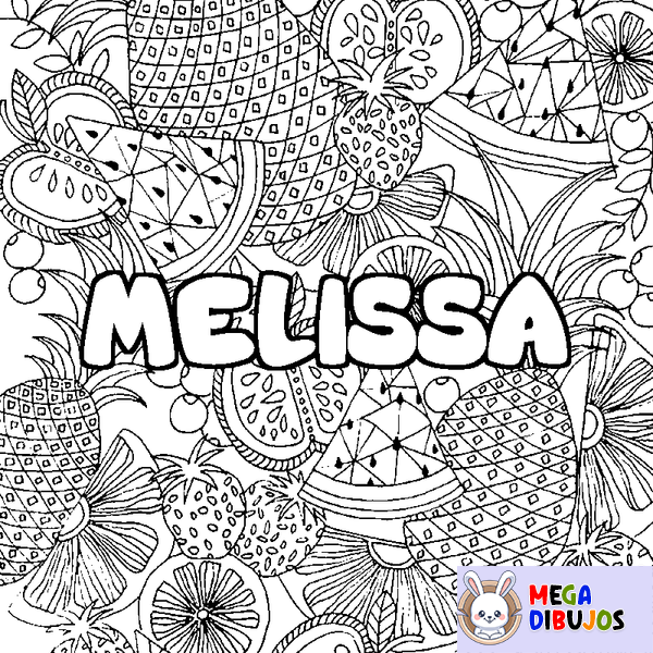 Coloraci&oacute;n del nombre MELISSA - decorado mandala de frutas