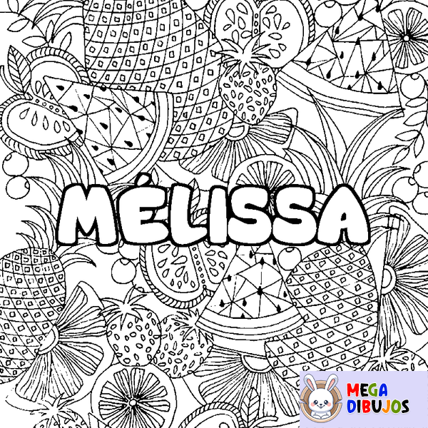 Coloraci&oacute;n del nombre M&Eacute;LISSA - decorado mandala de frutas