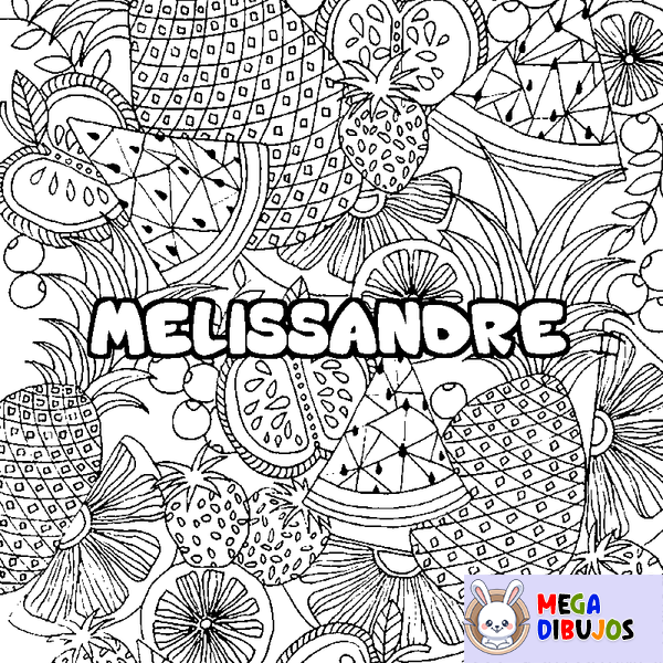 Coloraci&oacute;n del nombre MELISSANDRE - decorado mandala de frutas