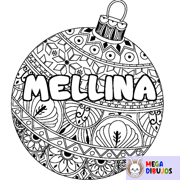 Coloraci&oacute;n del nombre MELLINA - decorado bola de Navidad