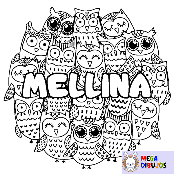 Coloraci&oacute;n del nombre MELLINA - decorado b&uacute;hos