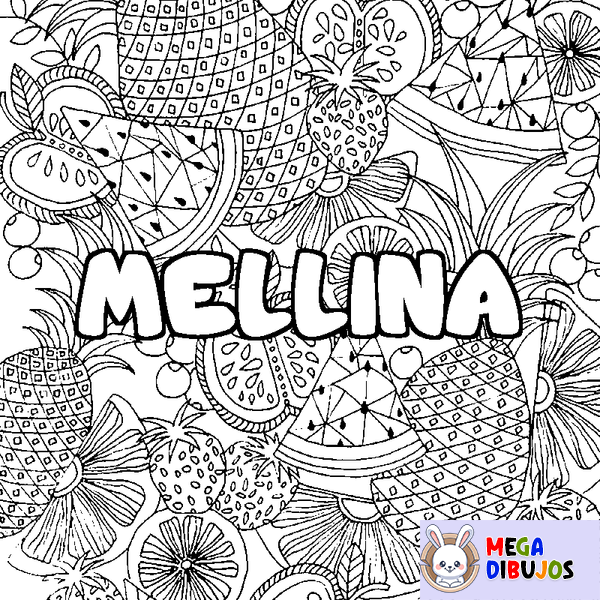 Coloraci&oacute;n del nombre MELLINA - decorado mandala de frutas