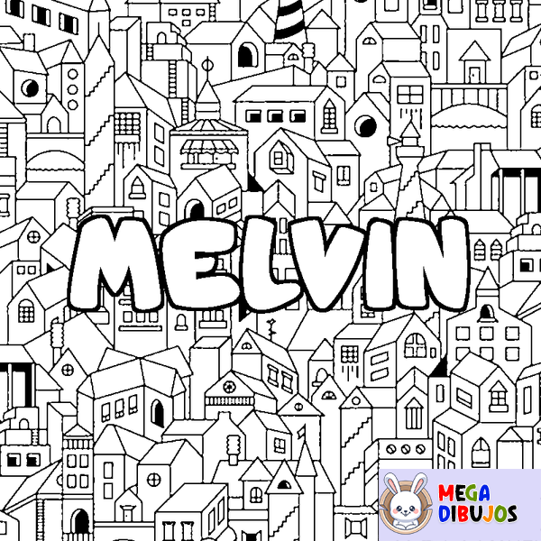 Coloraci&oacute;n del nombre MELVIN - decorado ciudad