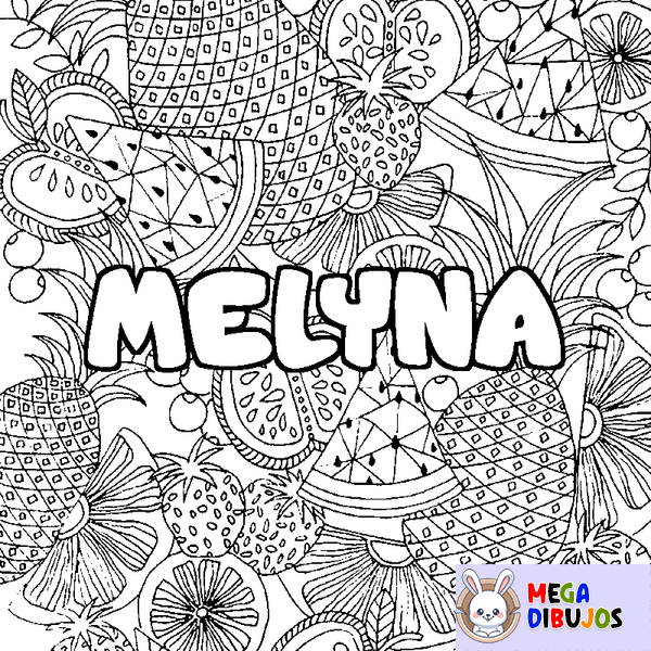 Coloraci&oacute;n del nombre MELYNA - decorado mandala de frutas