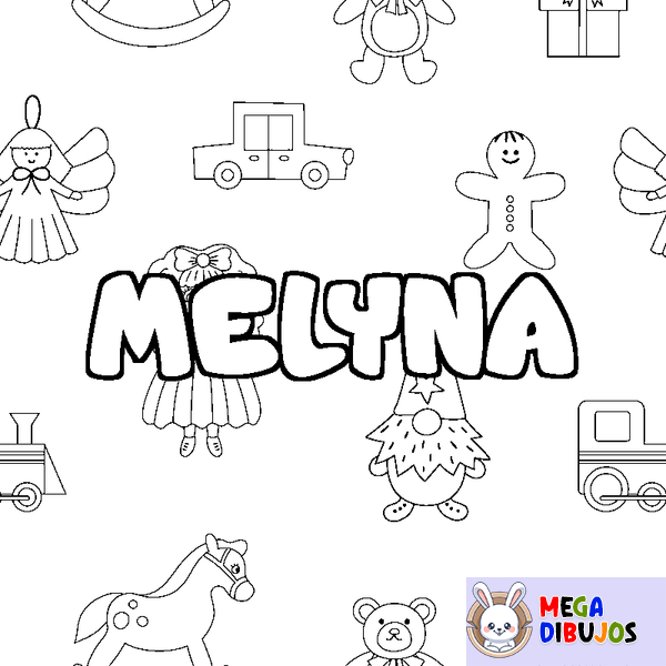 Coloraci&oacute;n del nombre MELYNA - decorado juguetes