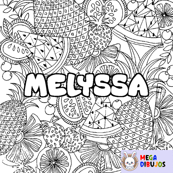 Coloraci&oacute;n del nombre MELYSSA - decorado mandala de frutas