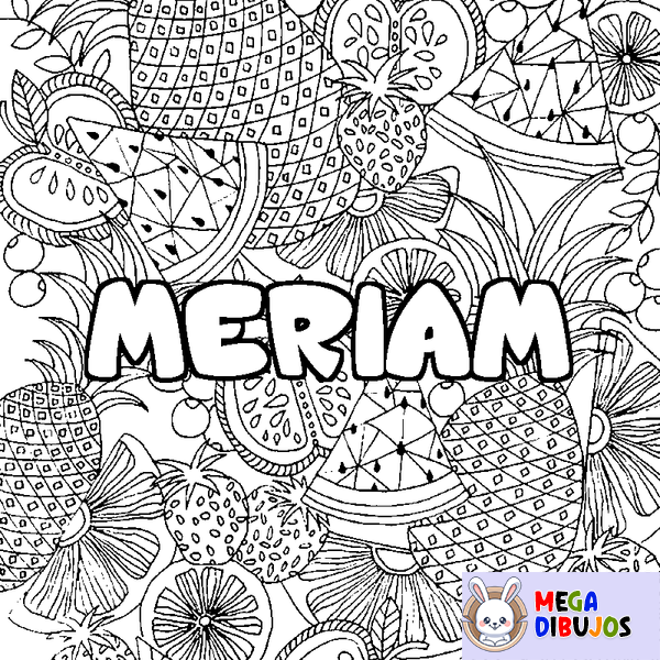 Coloraci&oacute;n del nombre MERIAM - decorado mandala de frutas
