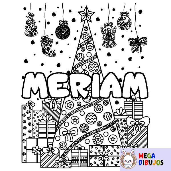 Coloraci&oacute;n del nombre MERIAM - decorado &aacute;rbol de Navidad y regalos