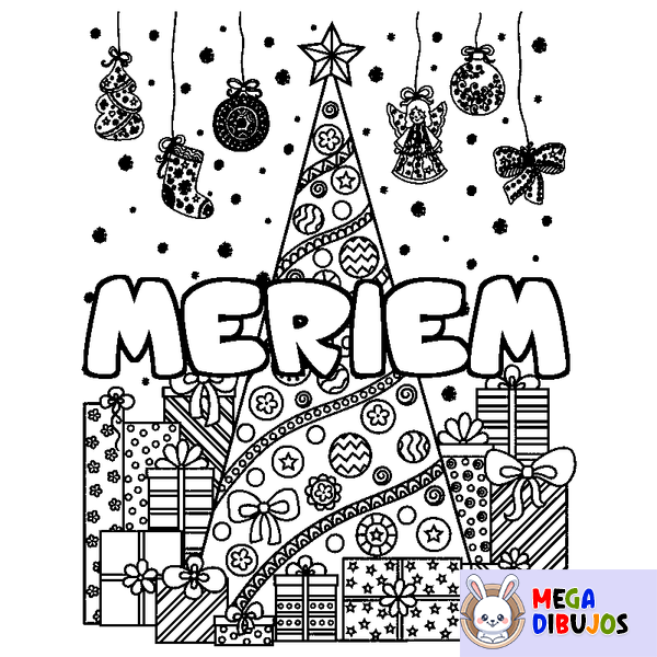 Coloraci&oacute;n del nombre MERIEM - decorado &aacute;rbol de Navidad y regalos