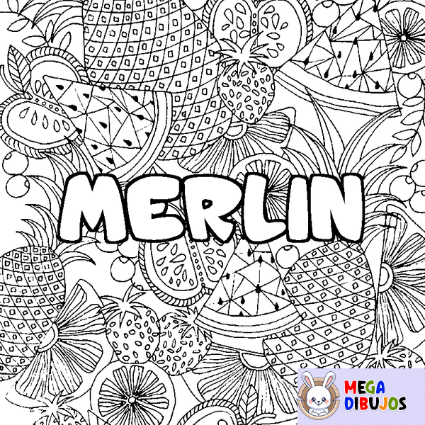 Coloraci&oacute;n del nombre MERLIN - decorado mandala de frutas