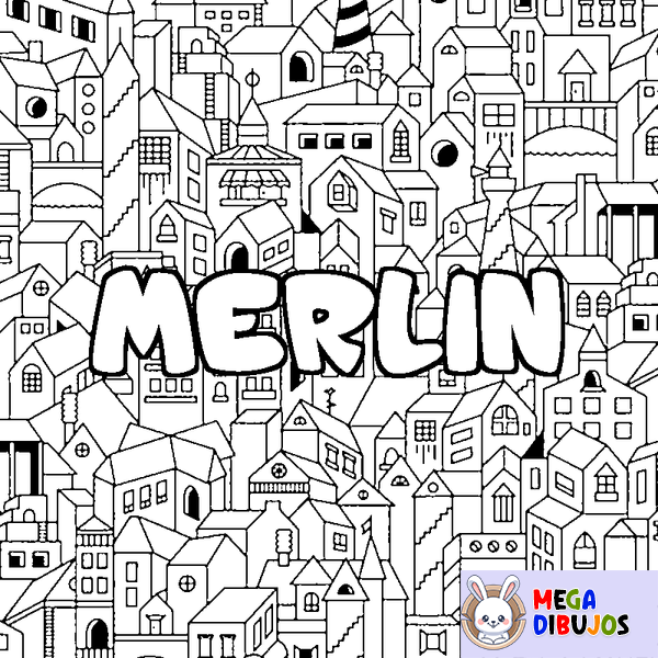 Coloraci&oacute;n del nombre MERLIN - decorado ciudad