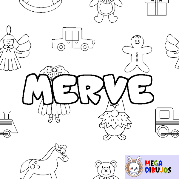 Coloraci&oacute;n del nombre MERVE - decorado juguetes