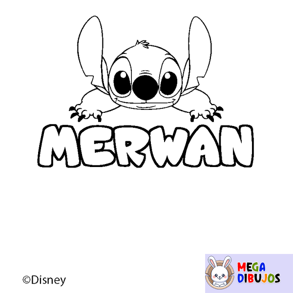 Coloraci&oacute;n del nombre MERWAN - decorado Stitch