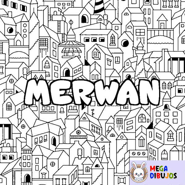 Coloraci&oacute;n del nombre MERWAN - decorado ciudad