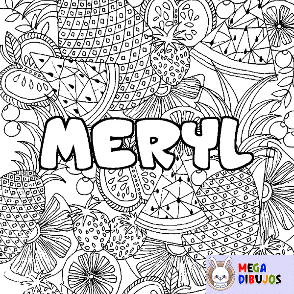 Coloraci&oacute;n del nombre MERYL - decorado mandala de frutas