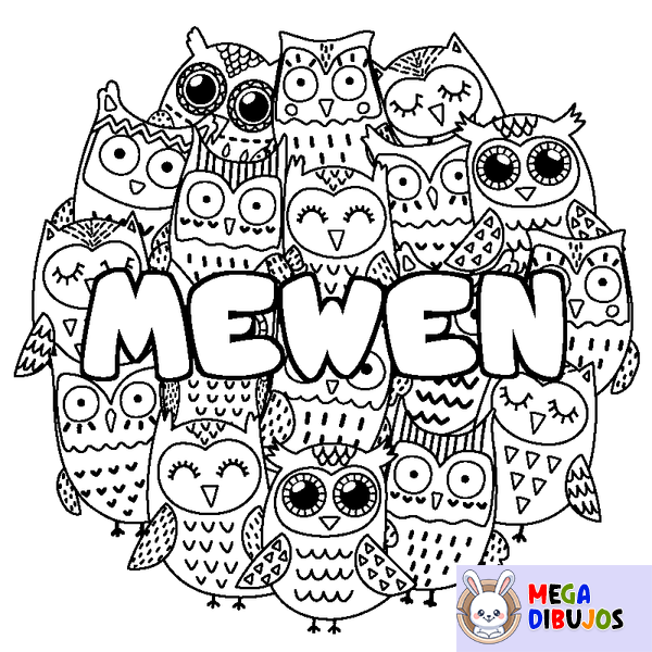Coloraci&oacute;n del nombre MEWEN - decorado b&uacute;hos