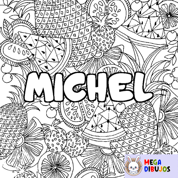 Coloraci&oacute;n del nombre MICHEL - decorado mandala de frutas