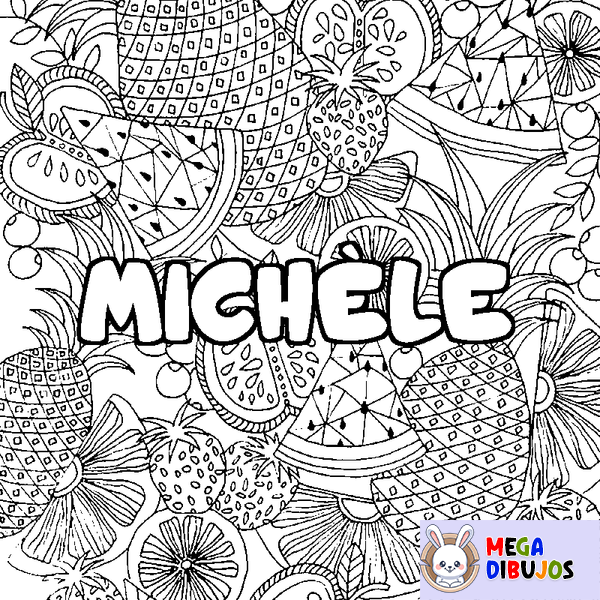 Coloraci&oacute;n del nombre MICH&Egrave;LE - decorado mandala de frutas
