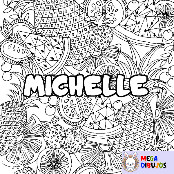 Coloraci&oacute;n del nombre MICHELLE - decorado mandala de frutas