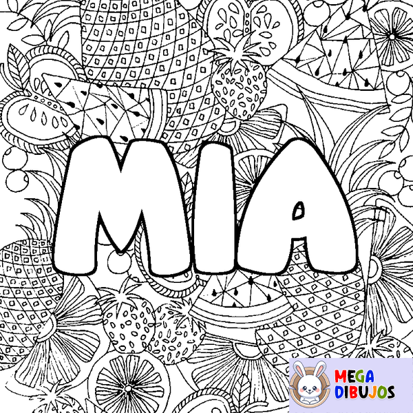 Coloraci&oacute;n del nombre MIA - decorado mandala de frutas