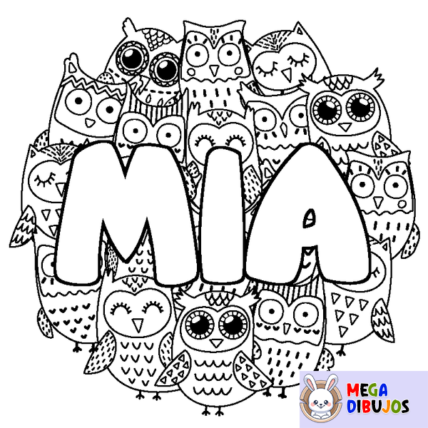 Coloraci&oacute;n del nombre MIA - decorado b&uacute;hos