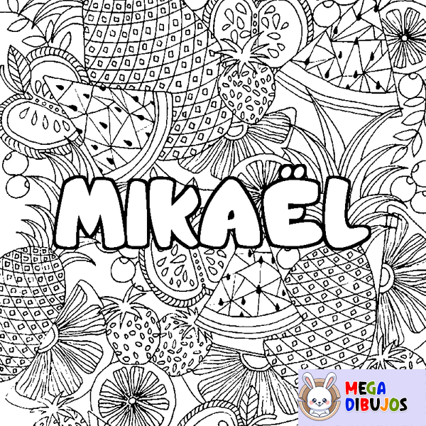 Coloraci&oacute;n del nombre MIKA&Euml;L - decorado mandala de frutas