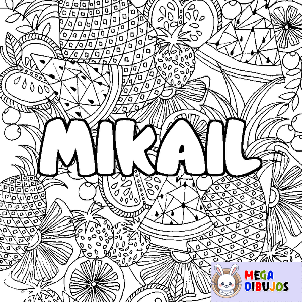 Coloraci&oacute;n del nombre MIKAIL - decorado mandala de frutas