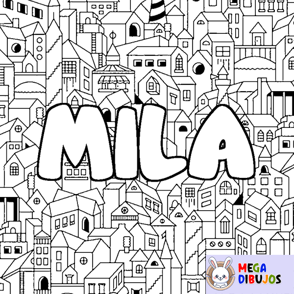 Coloraci&oacute;n del nombre MILA - decorado ciudad
