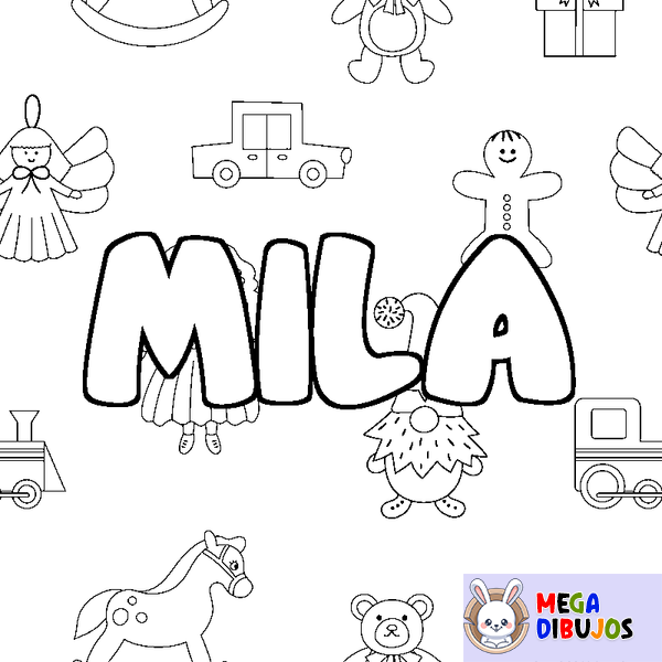 Coloraci&oacute;n del nombre MILA - decorado juguetes
