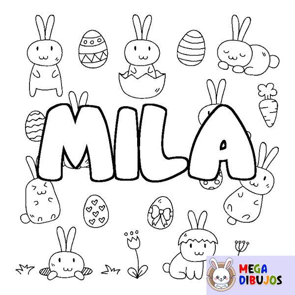 Coloraci&oacute;n del nombre MILA - decorado Pascua