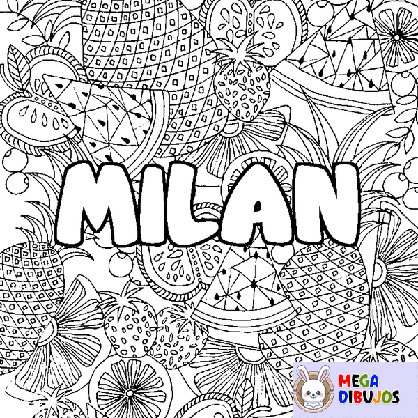 Coloraci&oacute;n del nombre MILAN - decorado mandala de frutas