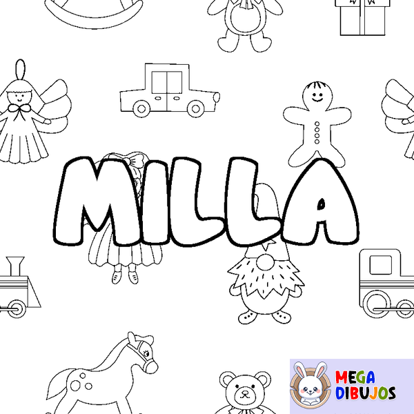 Coloraci&oacute;n del nombre MILLA - decorado juguetes