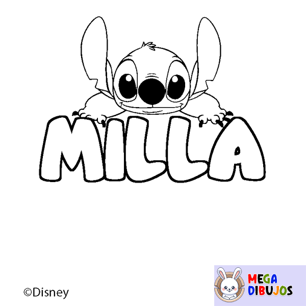 Coloraci&oacute;n del nombre MILLA - decorado Stitch
