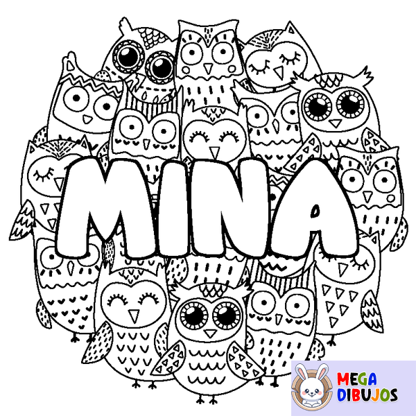 Coloraci&oacute;n del nombre MINA - decorado b&uacute;hos