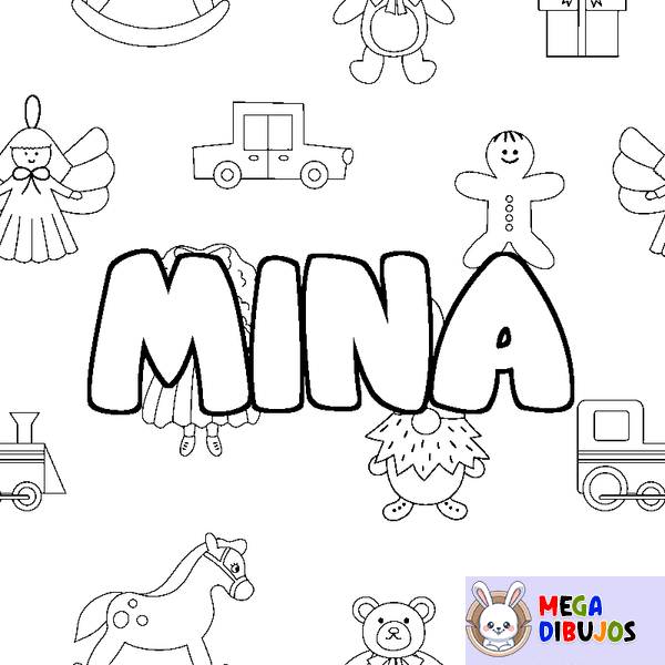 Coloraci&oacute;n del nombre MINA - decorado juguetes