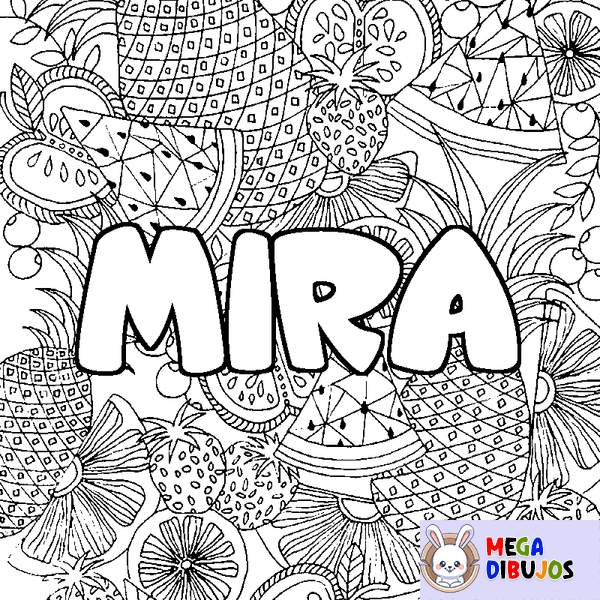 Coloraci&oacute;n del nombre MIRA - decorado mandala de frutas