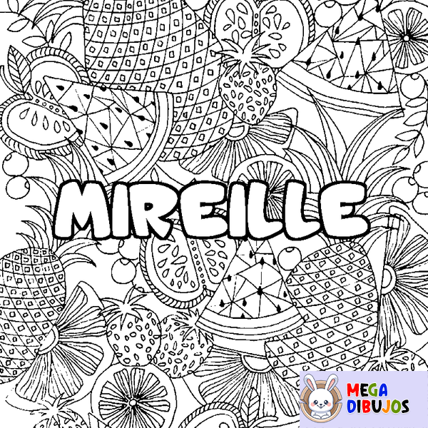 Coloraci&oacute;n del nombre MIREILLE - decorado mandala de frutas