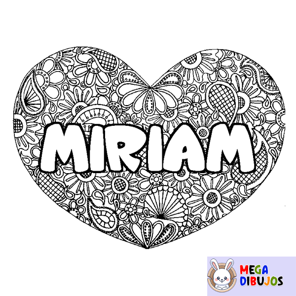 Coloraci&oacute;n del nombre MIRIAM - decorado mandala de coraz&oacute;n