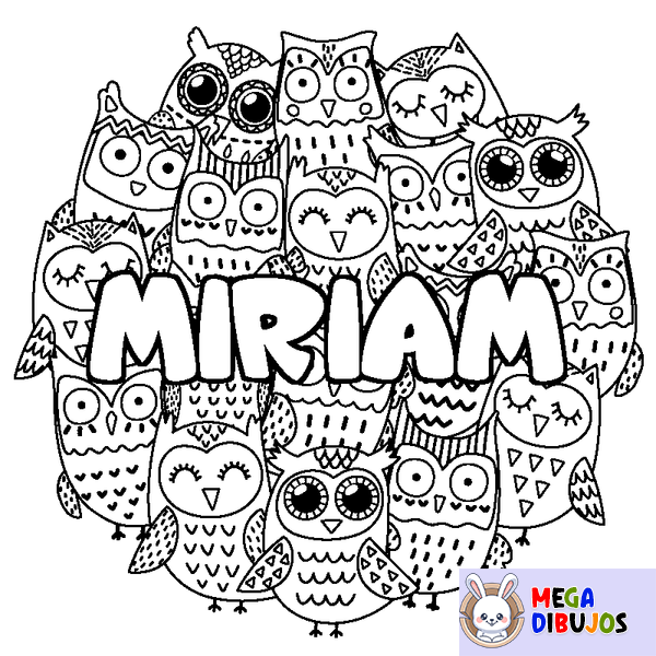 Coloraci&oacute;n del nombre MIRIAM - decorado b&uacute;hos
