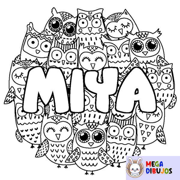 Coloraci&oacute;n del nombre MIYA - decorado b&uacute;hos