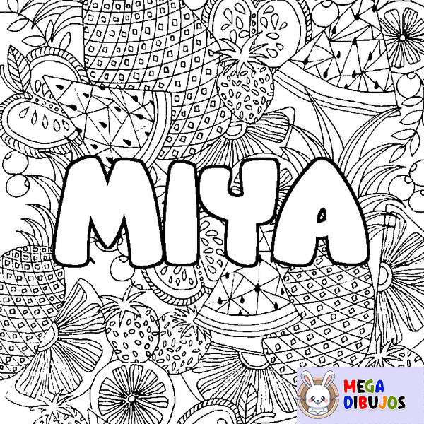 Coloraci&oacute;n del nombre MIYA - decorado mandala de frutas